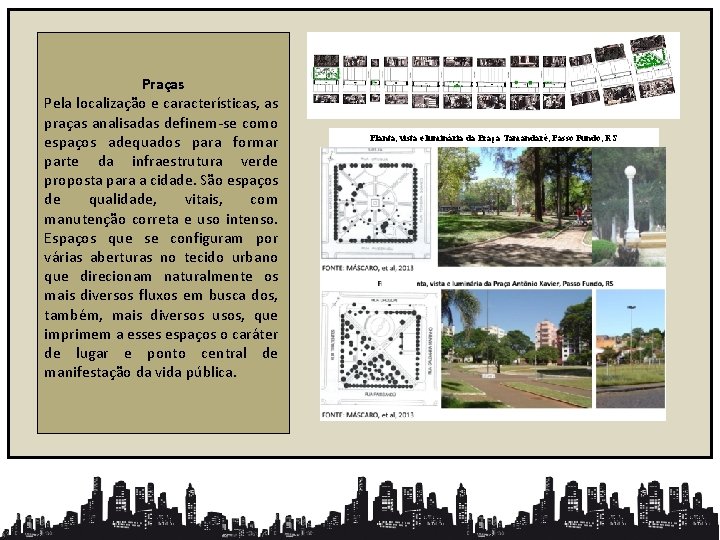 Praças Pela localização e características, as praças analisadas definem-se como espaços adequados para formar