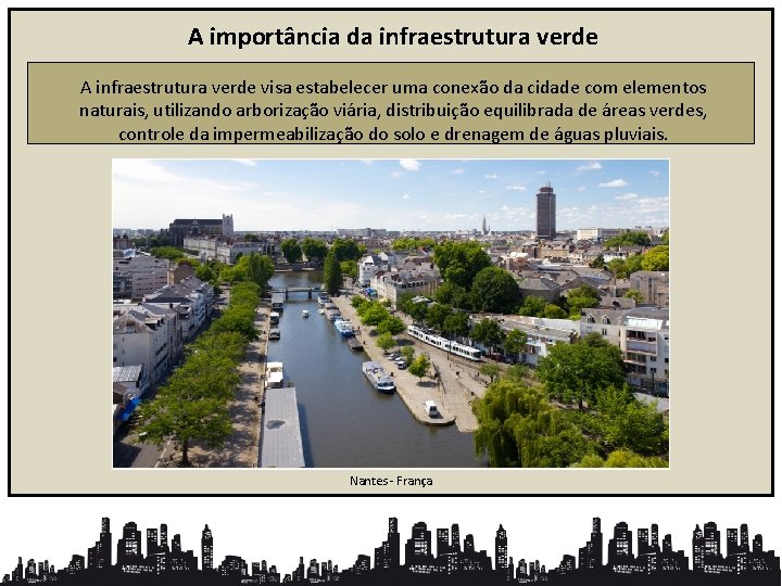 A importância da infraestrutura verde A infraestrutura verde visa estabelecer uma conexão da cidade