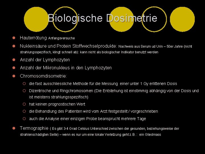 Biologische Dosimetrie l Hauterrötung: Anfangsversuche l Nukleinsäure und Protein Stoffwechselprodukte: Nachweis aus Serum ud