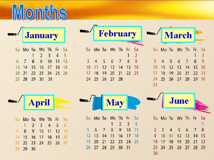 January 一月 April 四月 February 二月 May 五月 March 三月 June 六月 