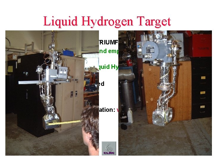 Liquid Hydrogen Target l Target volume made by TRIUMF group – Operated with liquid