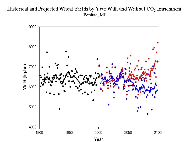 Historical and Projected Wheat Yields by Year With and Without CO 2 Enrichment Pontiac,