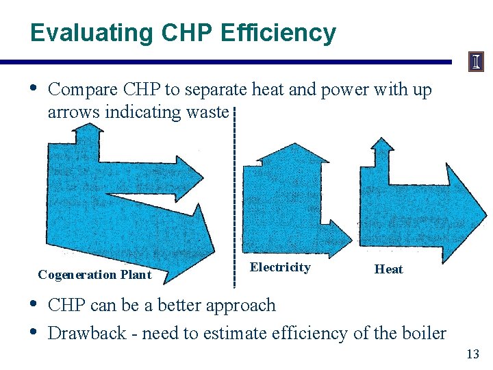 Evaluating CHP Efficiency • Compare CHP to separate heat and power with up arrows