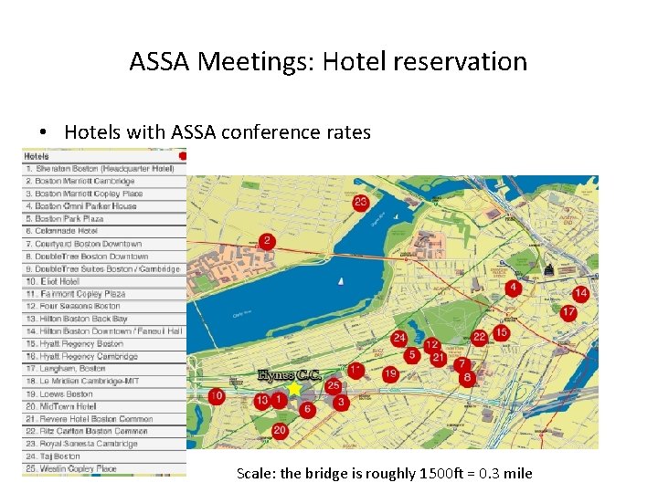ASSA Meetings: Hotel reservation • Hotels with ASSA conference rates Scale: the bridge is