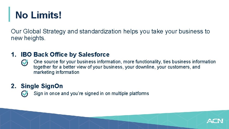 No Limits! Our Global Strategy and standardization helps you take your business to new