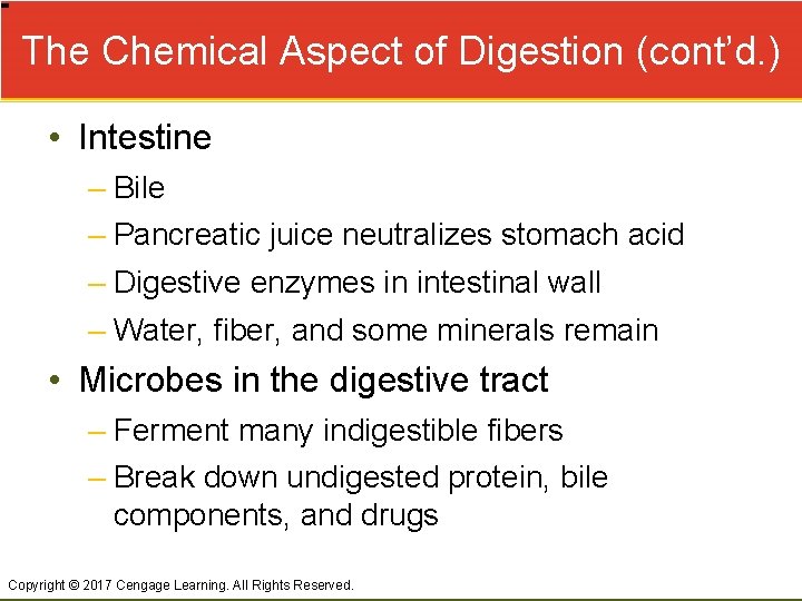 The Chemical Aspect of Digestion (cont’d. ) • Intestine – Bile – Pancreatic juice