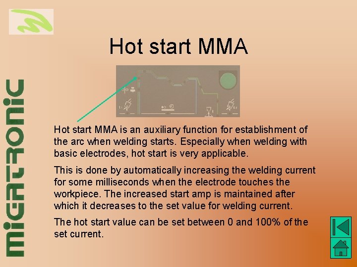 Hot start MMA is an auxiliary function for establishment of the arc when welding