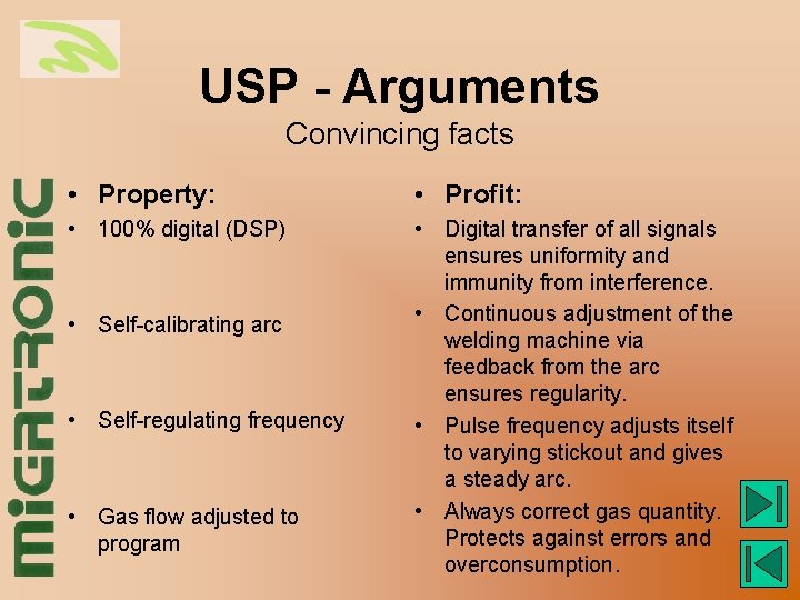 USP - Arguments Convincing facts • Property: • Profit: • 100% digital (DSP) •