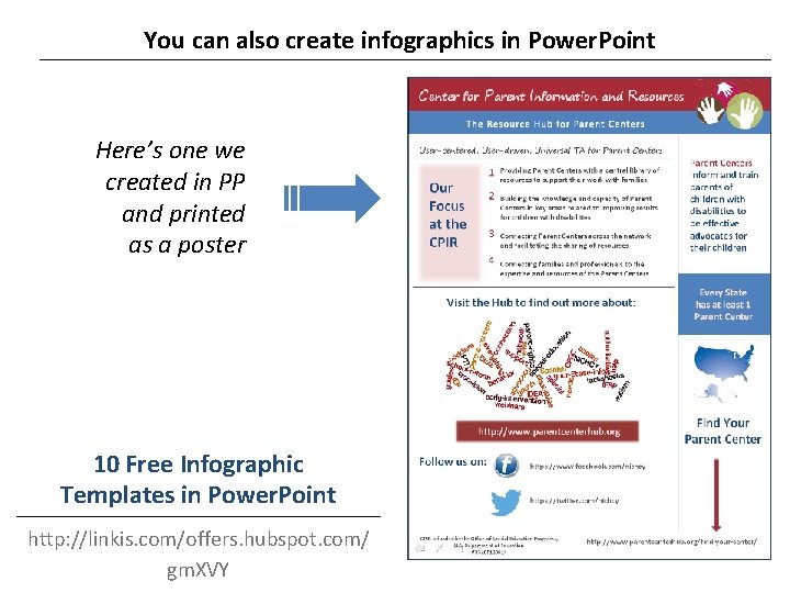 You can also create infographics in Power. Point Here’s one we created in PP