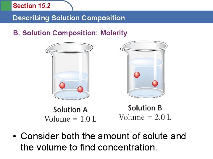 Section 15. 2 Describing Solution Composition B. Solution Composition: Molarity • Consider both the