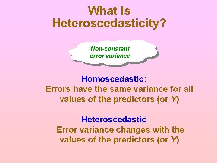 What Is Heteroscedasticity? Non-constant error variance Homoscedastic: Errors have the same variance for all What Is Heteroscedasticity? Non-constant error variance Homoscedastic: Errors have the same variance for all