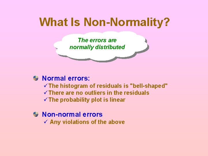 What Is Non-Normality? The errors are normally distributed Normal errors: üThe histogram of residuals What Is Non-Normality? The errors are normally distributed Normal errors: üThe histogram of residuals