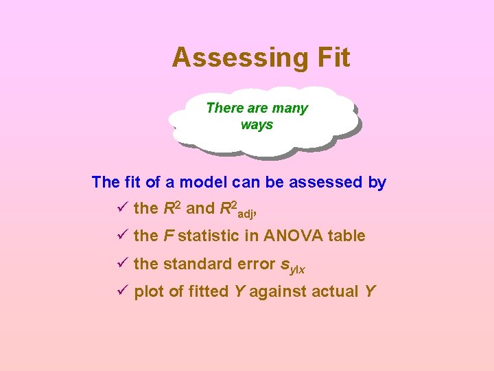 Assessing Fit There are many ways The fit of a model can be assessed Assessing Fit There are many ways The fit of a model can be assessed