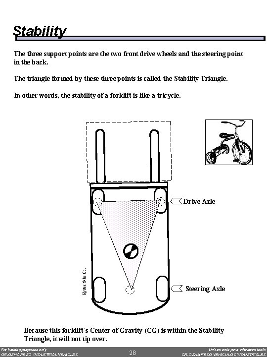 Stability The three support points are the two front drive wheels and the steering
