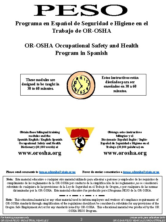 Programa en Español de Seguridad e Higiene en el Trabajo de OR-OSHA Occupational Safety