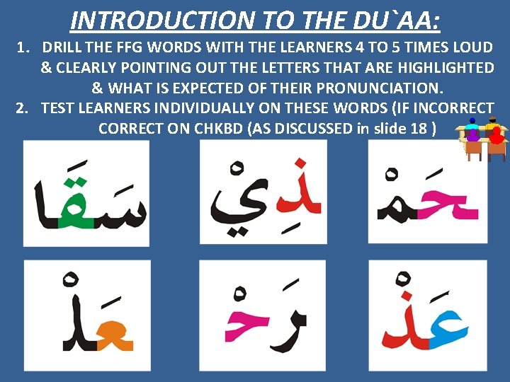 INTRODUCTION TO THE DU`AA: 1. DRILL THE FFG WORDS WITH THE LEARNERS 4 TO