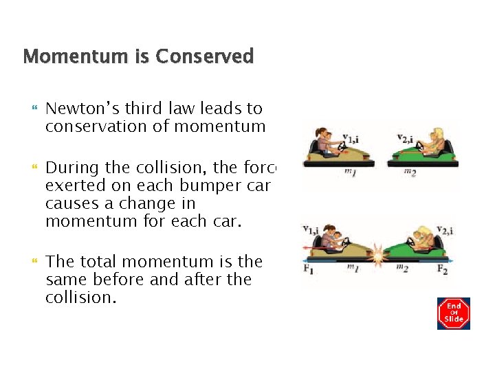 Momentum is Conserved Newton’s third law leads to conservation of momentum During the collision,