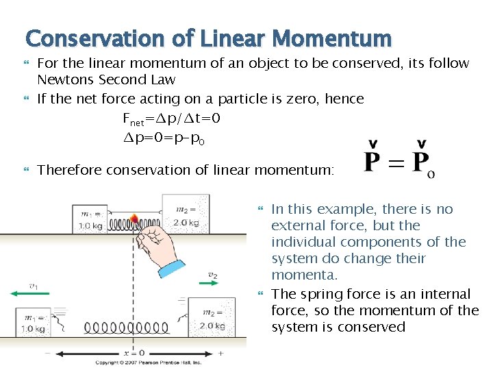 Conservation of Linear Momentum For the linear momentum of an object to be conserved,