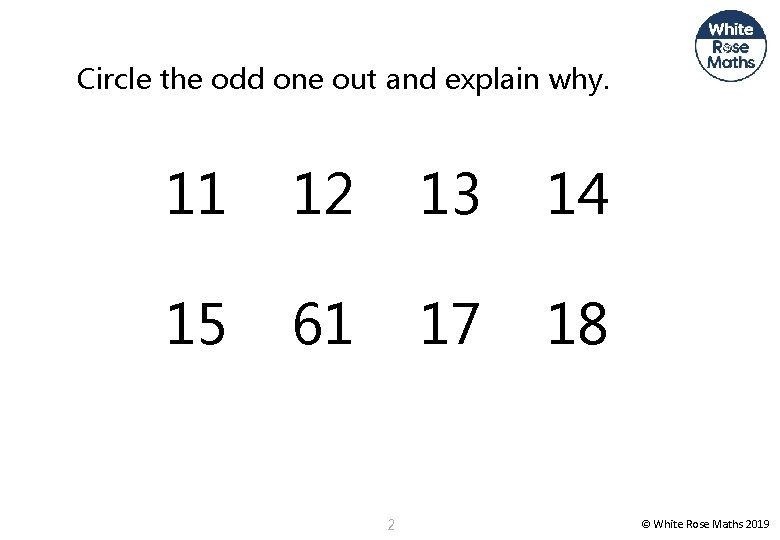 Circle the odd one out and explain why. 11 12 13 14 15 61