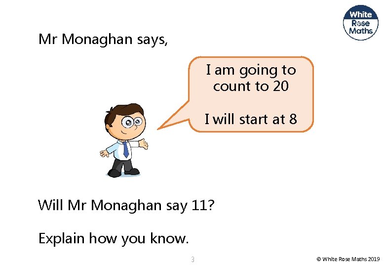 Mr Monaghan says, I am going to count to 20 I will start at