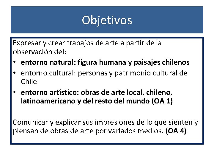 Objetivos Expresar y crear trabajos de arte a partir de la observación del: •