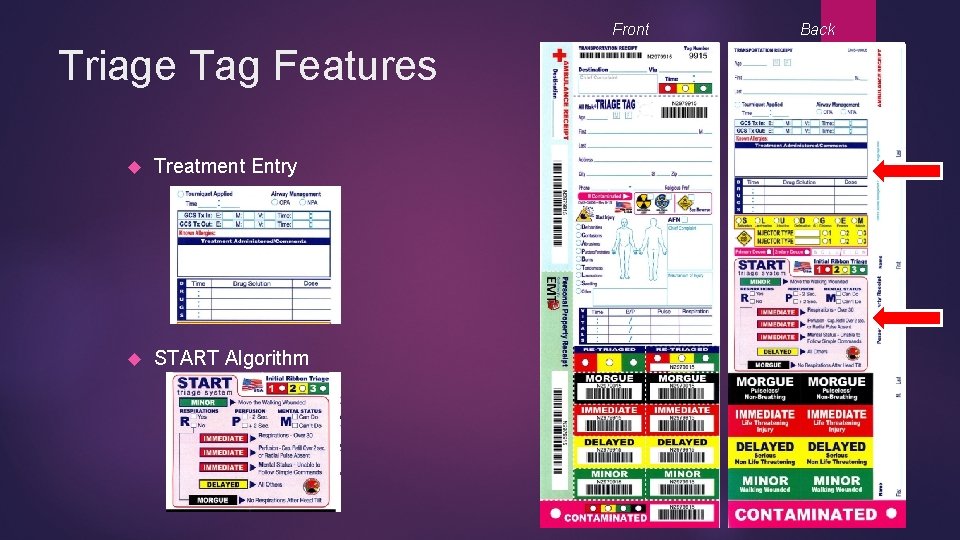 Front Triage Tag Features Treatment Entry START Algorithm Back 