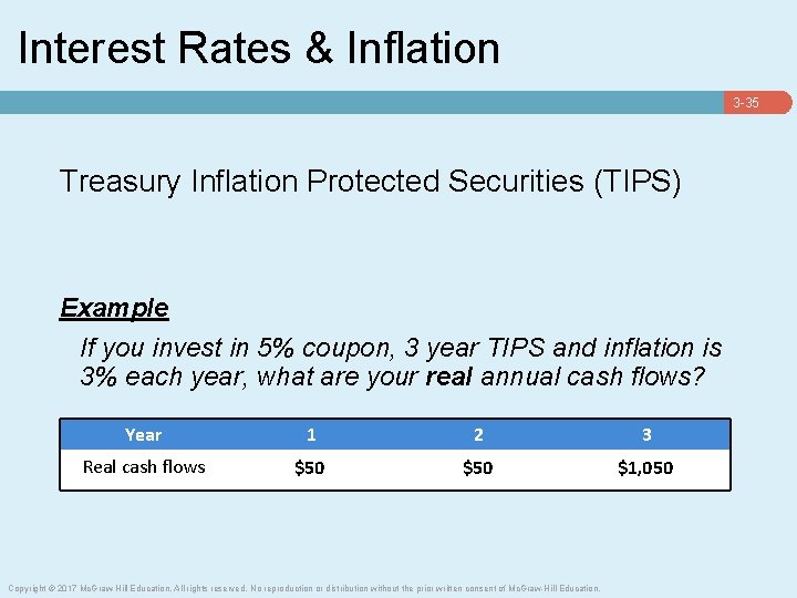 Interest Rates & Inflation 3 -35 Treasury Inflation Protected Securities (TIPS) Example If you