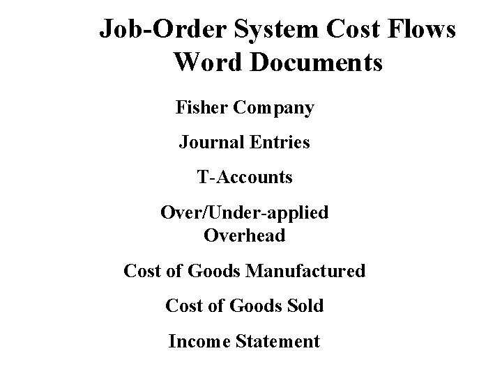 Job-Order System Cost Flows Word Documents Fisher Company Journal Entries T-Accounts Over/Under-applied Overhead Cost