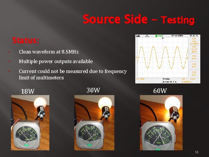 Source Side – Testing Status: • Clean waveform at 8. 5 MHz • Multiple
