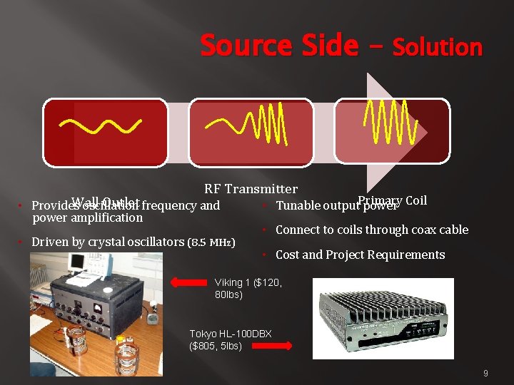 Source Side – Solution RF Transmitter Wall Outlet frequency and • Provides oscillation power