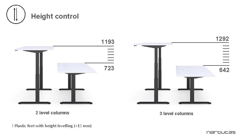 Height control 2 level columns ! Plastic feet with height levelling (+10 mm) 1193