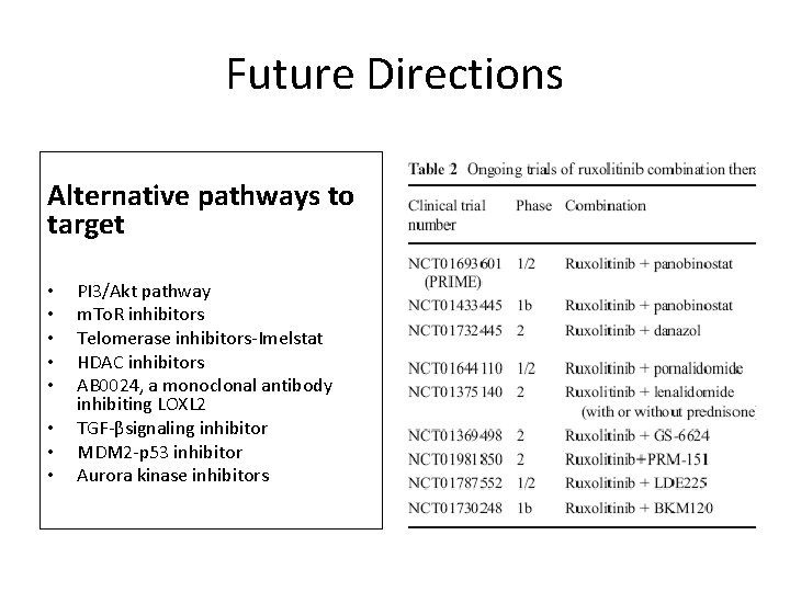 Future Directions Alternative pathways to target • • PI 3/Akt pathway m. To. R