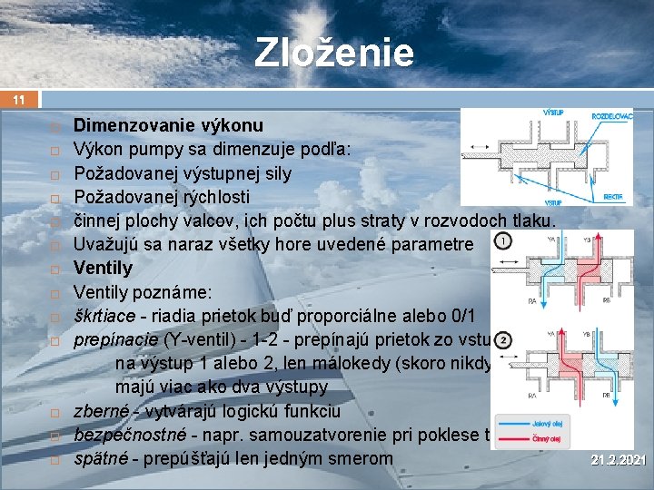 Zloženie 11 Dimenzovanie výkonu Výkon pumpy sa dimenzuje podľa: Požadovanej výstupnej sily Požadovanej rýchlosti