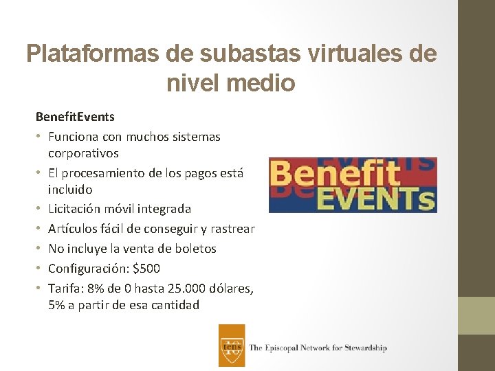 Plataformas de subastas virtuales de nivel medio Benefit. Events • Funciona con muchos sistemas