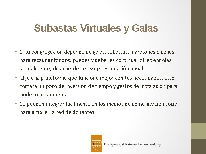 Subastas Virtuales y Galas • Si tu congregación depende de galas, subastas, maratones o