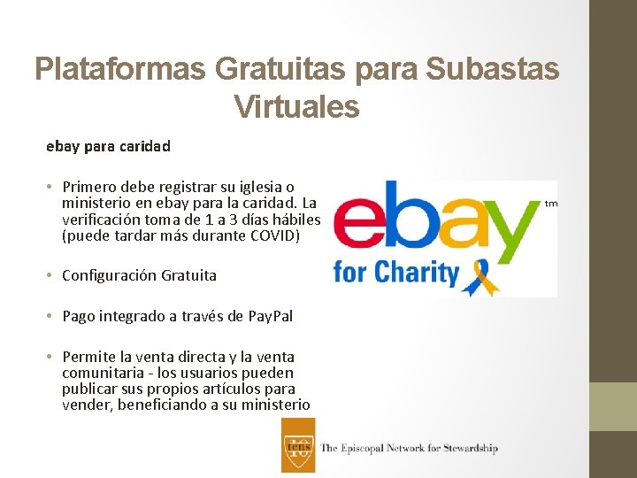 Plataformas Gratuitas para Subastas Virtuales ebay para caridad • Primero debe registrar su iglesia