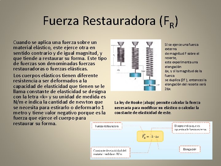 Fuerza Restauradora (FR) Cuando se aplica una fuerza sobre un material elástico, este ejerce