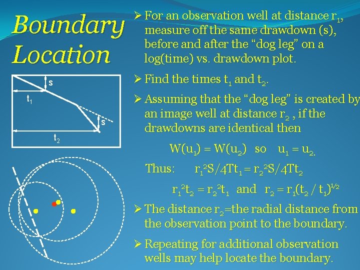 Boundary Location Ø For an observation well at distance r 1, measure off the