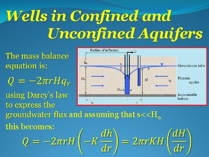 Wells in Confined and Unconfined Aquifers and assuming that s<<Ho this becomes: 