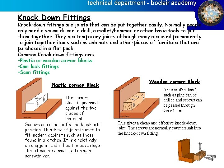 technical department - boclair academy Knock Down Fittings Knock-down fittings are joints that can