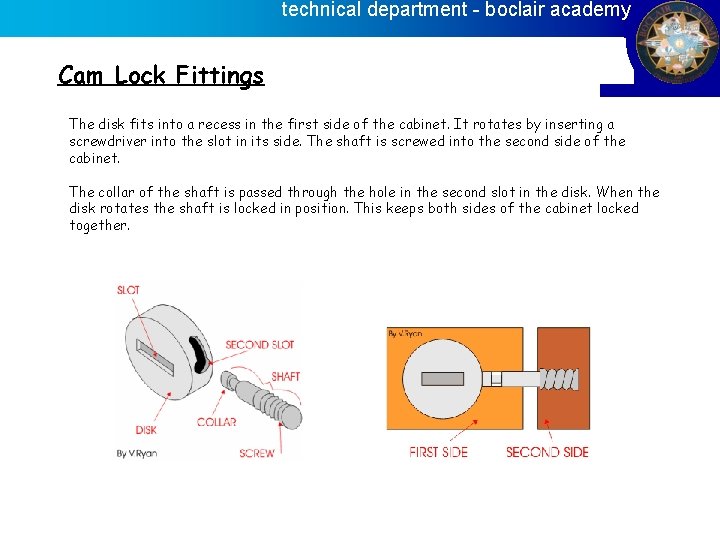 technical department - boclair academy Cam Lock Fittings The disk fits into a recess