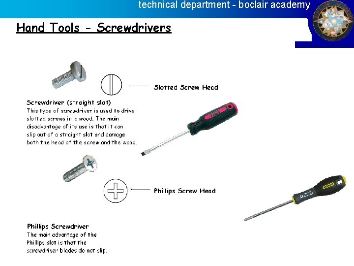 technical department - boclair academy Hand Tools - Screwdrivers 