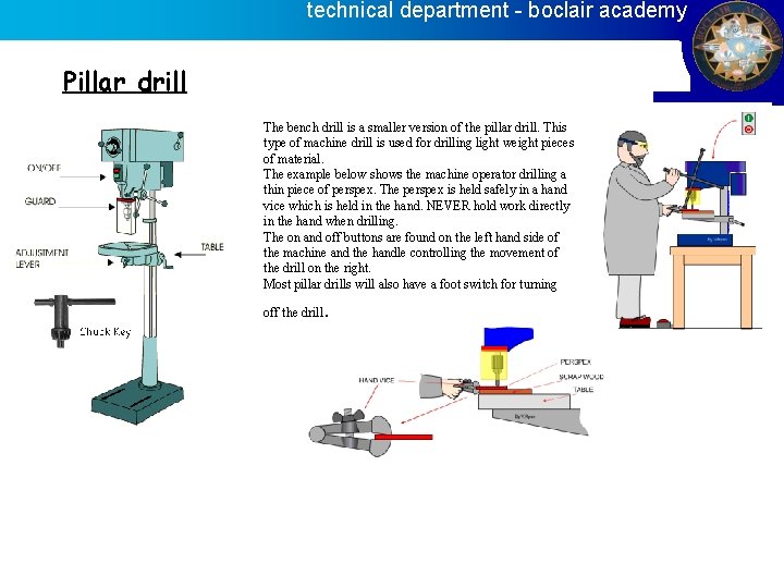 technical department - boclair academy Pillar drill The bench drill is a smaller version