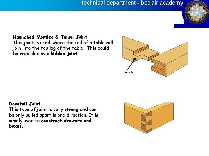 technical department - boclair academy Haunched Mortise & Tenon Joint This joint is used