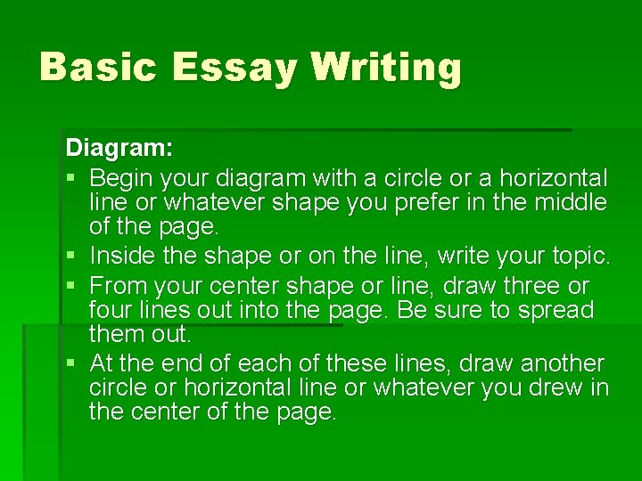 Basic Essay Writing Diagram: § Begin your diagram with a circle or a horizontal