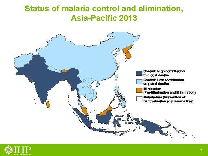 Status of malaria control and elimination, Asia-Pacific 2013 7 