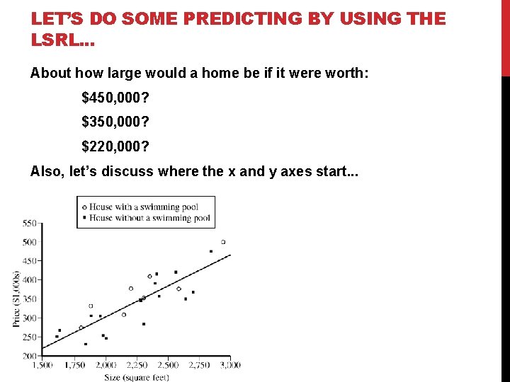 LET’S DO SOME PREDICTING BY USING THE LSRL. . . About how large would