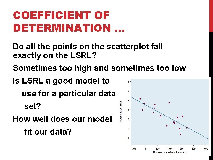 COEFFICIENT OF DETERMINATION … Do all the points on the scatterplot fall exactly on
