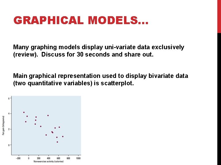 GRAPHICAL MODELS… Many graphing models display uni-variate data exclusively (review). Discuss for 30 seconds