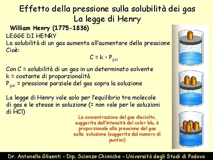 Effetto della pressione sulla solubilità dei gas La legge di Henry William Henry (1775